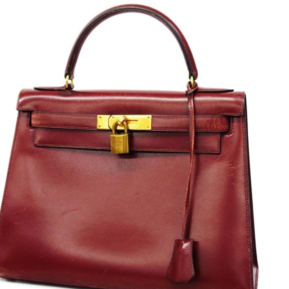 Hermes Kelly Sellier Box Calf 28 Bordeaux